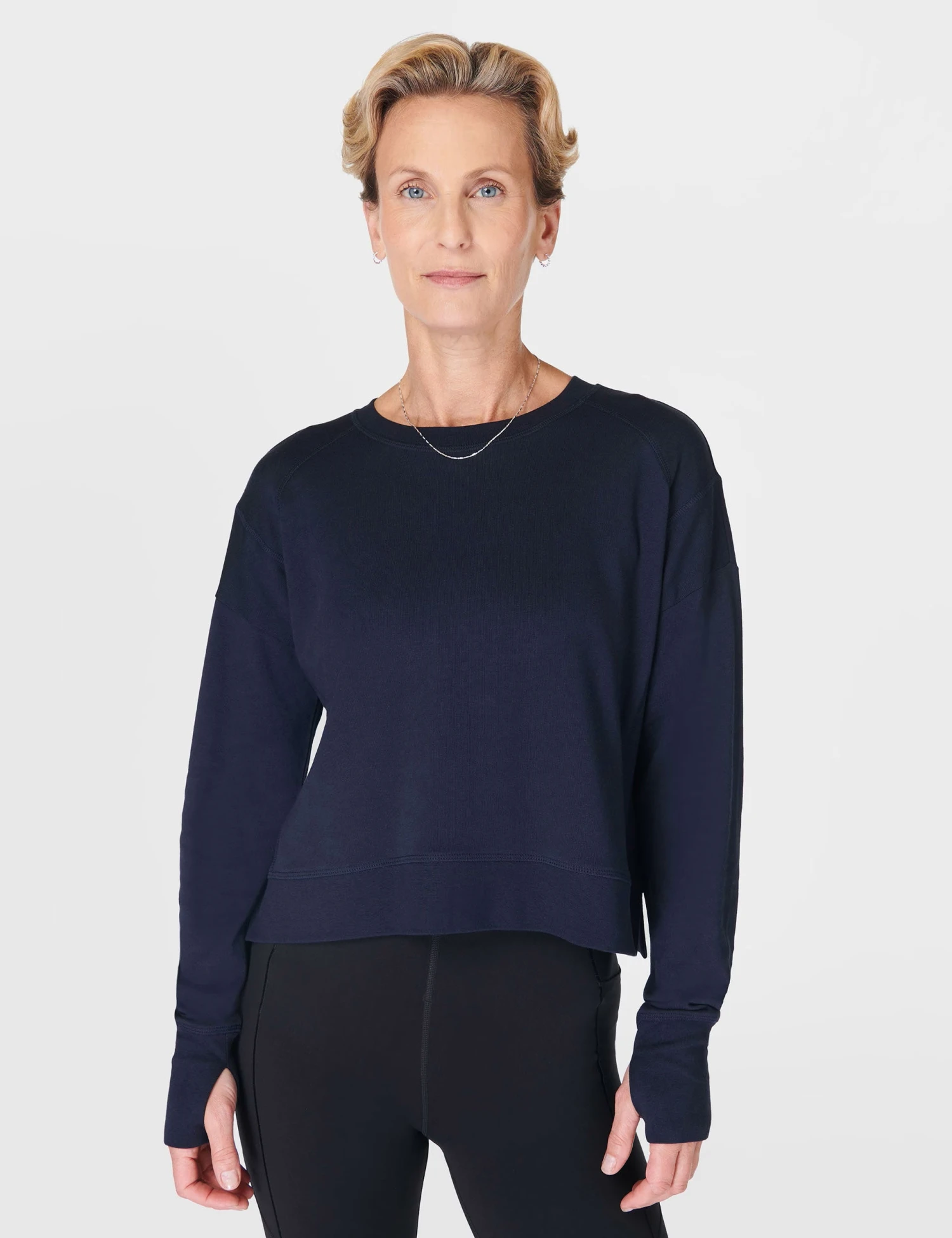 Sweaty Betty After Class Crop Sweatshirt - Navy Blue 3 Sweaty Betty After Class Crop Sweatshirt - Navy Blue