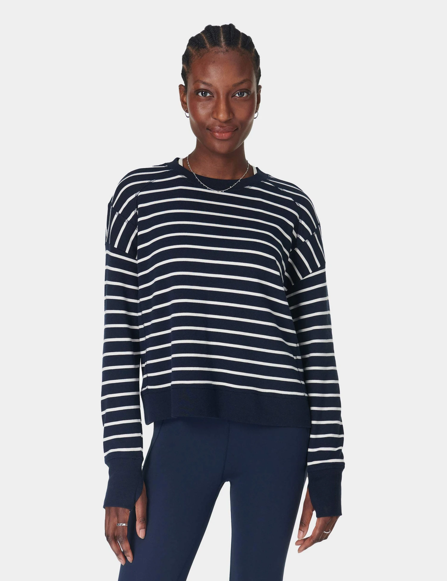 Sweaty Betty After Class Crop Sweatshirt - Navy White Stripe 3 Sweaty Betty After Class Crop Sweatshirt - Navy White Stripe