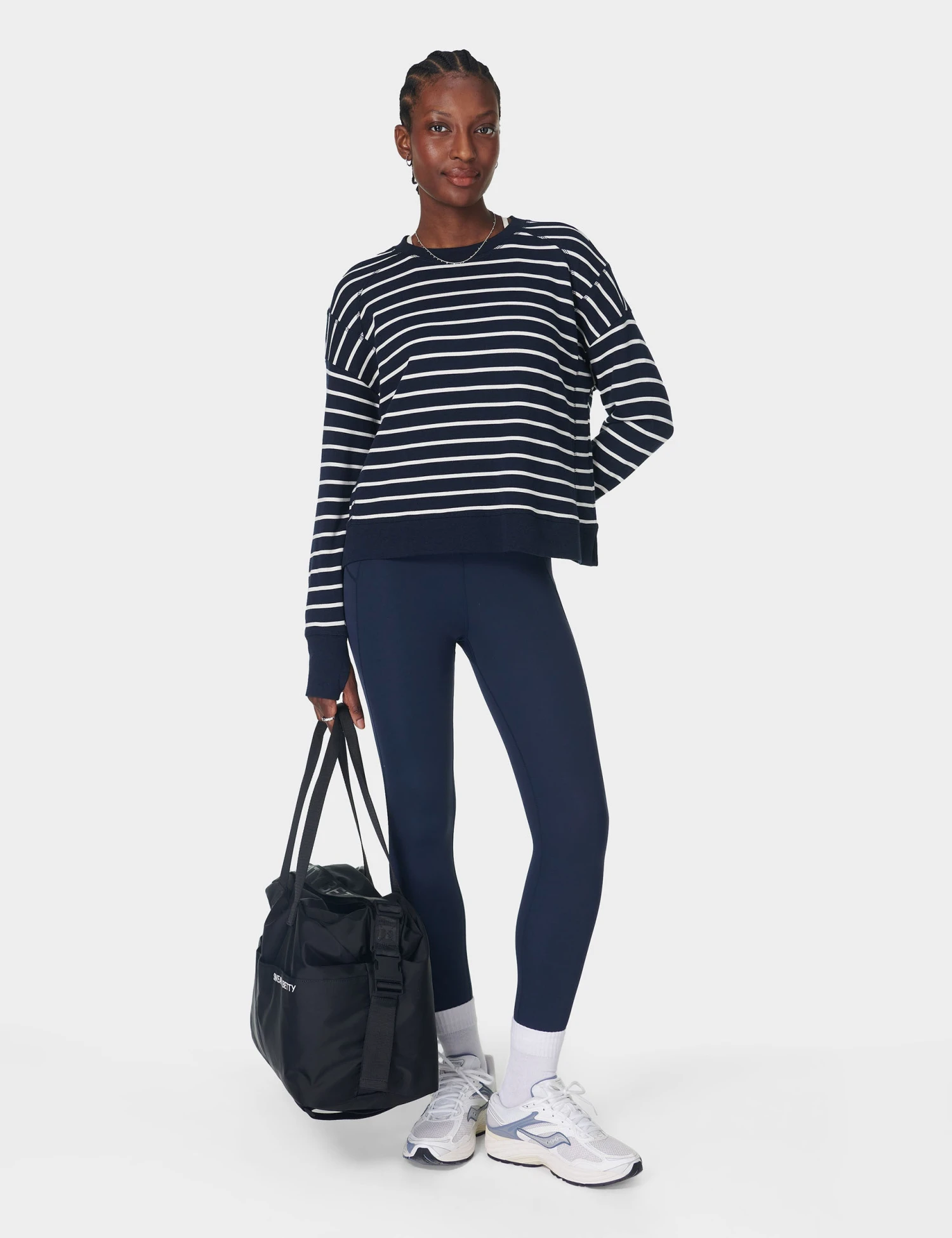 Sweaty Betty After Class Crop Sweatshirt - Navy White Stripe 9 Sweaty Betty After Class Crop Sweatshirt - Navy White Stripe - Image 7