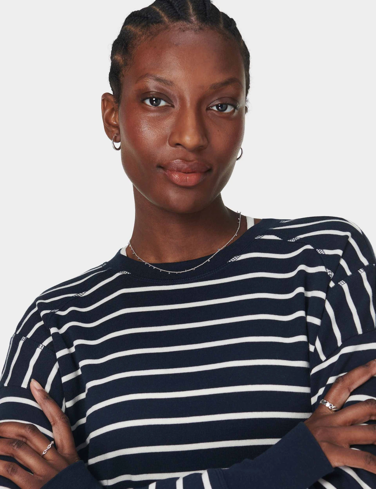 Sweaty Betty After Class Crop Sweatshirt - Navy White Stripe 5 Sweaty Betty After Class Crop Sweatshirt - Navy White Stripe - Image 3