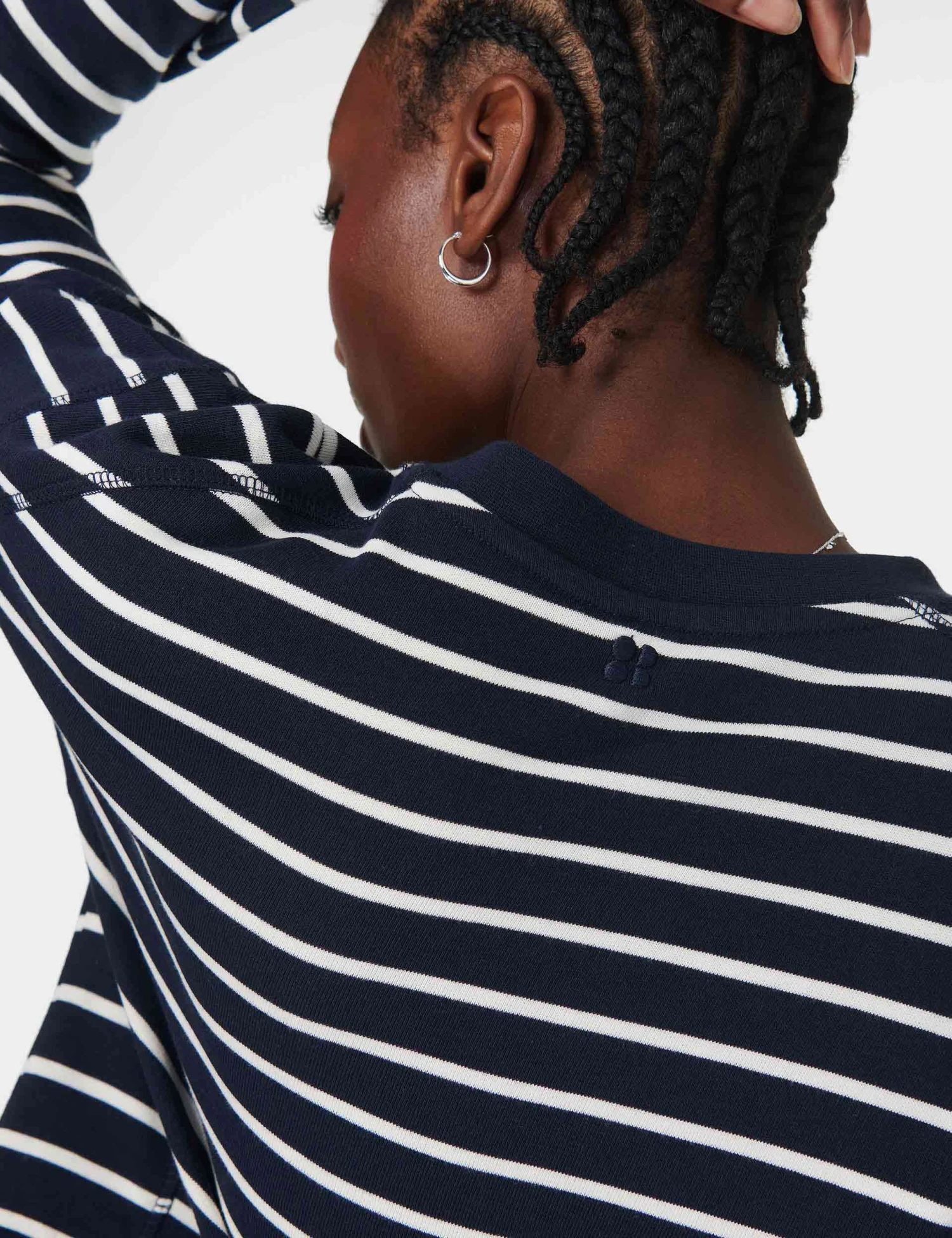 Sweaty Betty After Class Crop Sweatshirt - Navy White Stripe 7 Sweaty Betty After Class Crop Sweatshirt - Navy White Stripe - Image 5