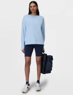 Sweaty Betty After Class Cross Back Sweatshirt - Breeze Blue -The Sports Edit Store sweaty betty after class cross back sweatshirt breeze blue sb8090 7