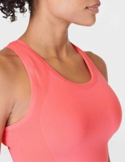Sweaty Betty Athlete Crop Seamless Gym Vest - Coral Pink -The Sports Edit Store sweaty betty athlete crop seamless gym vest coral pink sb6545c 4