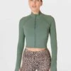 Sweaty Betty Athlete Crop Seamless Gym Zip Up - Cool Forest Green -The Sports Edit Store sweaty betty athlete crop seamless gym zip up cool forest green sb9288 1