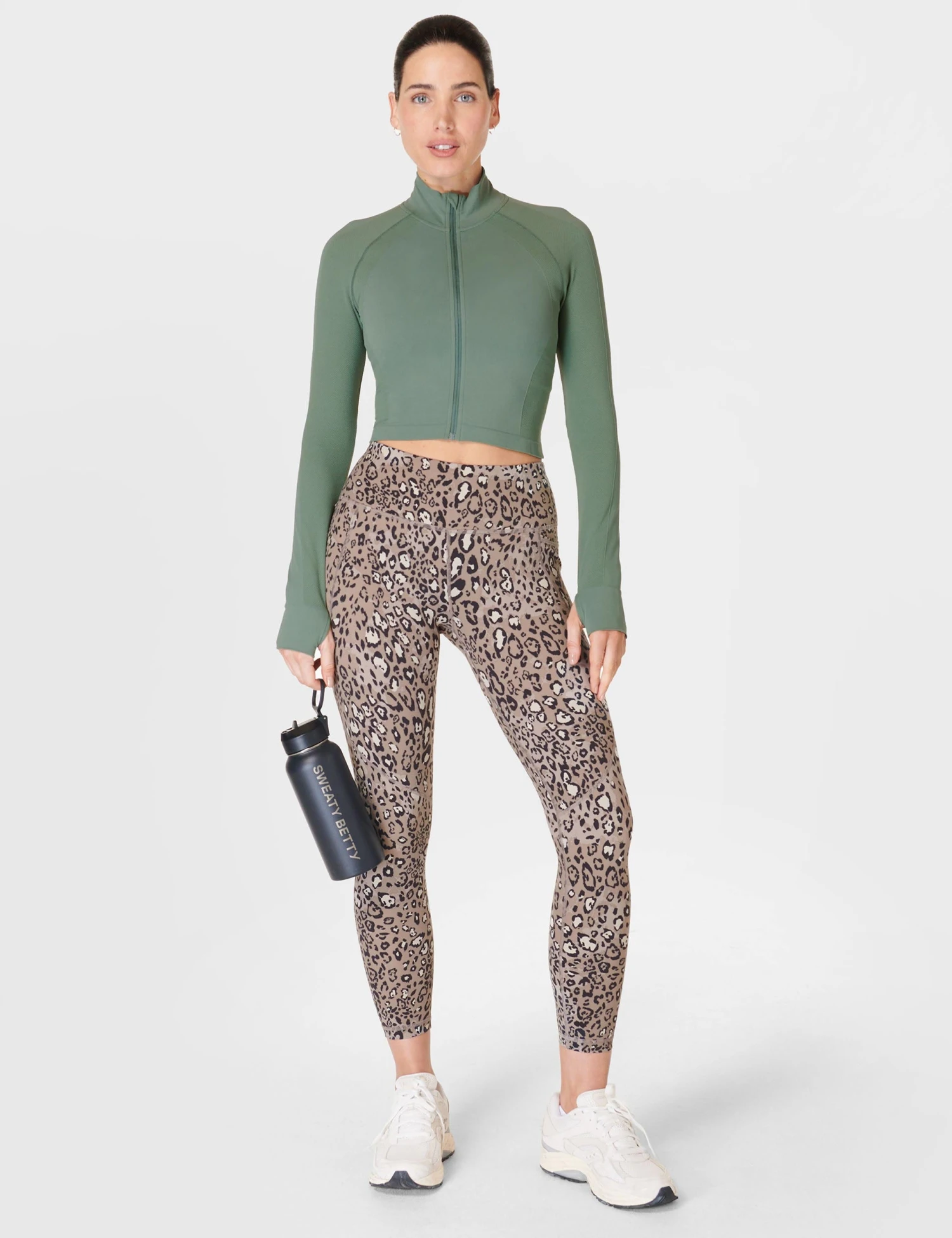 Sweaty Betty Athlete Crop Seamless Gym Zip Up - Cool Forest Green 9 Sweaty Betty Athlete Crop Seamless Gym Zip Up - Cool Forest Green - Image 7