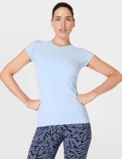 Sweaty Betty Athlete Seamless Gym T-Shirt - Breeze Blue -The Sports Edit Store sweaty betty athlete seamless gym t shirt breeze blue sb6546 5
