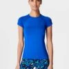 Sweaty Betty Athlete Seamless Gym T-Shirt - Lightning Blue -The Sports Edit Store sweaty betty athlete seamless gym t shirt lightning blue sb6546 1