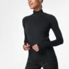 Sweaty Betty Athlete Seamless Half Zip Long Sleeve Top - Black -The Sports Edit Store sweaty betty athlete seamless half zip long sleeve top black sb6548 1