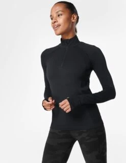 Sweaty Betty Athlete Seamless Half Zip Long Sleeve Top - Black