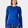 Sweaty Betty Athlete Seamless Gym Long Sleeve Top - Lightning Blue -The Sports Edit Store sweaty betty athlete seamless workout long sleeve top lighning blue sb6547 1