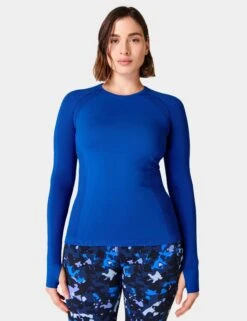 Sweaty Betty Athlete Seamless Gym Long Sleeve Top - Lightning Blue