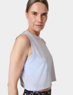 Sweaty Betty Breathe Easy Crop Muscle Vest - Salt Blue -The Sports Edit Store sweaty betty breathe easy crop muscle vest salt blue sb9083 4