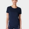 Sweaty Betty Breathe Easy Running T-Shirt - Navy Blue -The Sports Edit Store sweaty betty breathe easy running t shirt navy blue sb9121 1