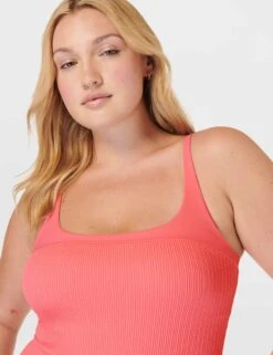 Sweaty Betty Capri Crinkled Scoop Neck Swimsuit - Coral Pink -The Sports Edit Store sweaty betty capri crinkled scoop neck swimsuit coral pink sb9817 2