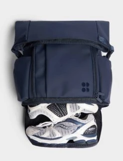 Sweaty Betty City Goer Backpack in Navy Blue - 28L Roll-Top Gym Bag -The Sports Edit Store sweaty betty city goer backpack navy blue sb10076 2