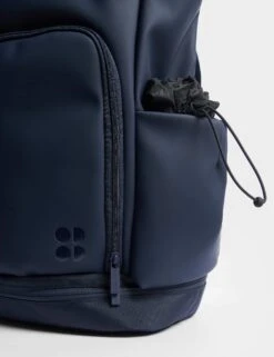 Sweaty Betty City Goer Backpack in Navy Blue - 28L Roll-Top Gym Bag -The Sports Edit Store sweaty betty city goer backpack navy blue sb10076 3