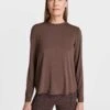 Sweaty Betty Drape Back Long Sleeve Top - Walnut Brown -The Sports Edit Store sweaty betty drape back long sleeve top walnut brown sb9463 1