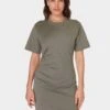 Sweaty Betty Easy Ruched T-Shirt Dress - Umbra Green -The Sports Edit Store sweaty betty easy ruched t shirt dress umbra green sb9928 1
