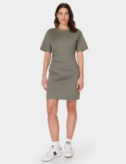 Sweaty Betty Easy Ruched T-Shirt Dress - Umbra Green -The Sports Edit Store sweaty betty easy ruched t shirt dress umbra green sb9928 7