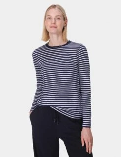 Sweaty Betty Essential Long Sleeve T-Shirt - Navy Blue White Stripe