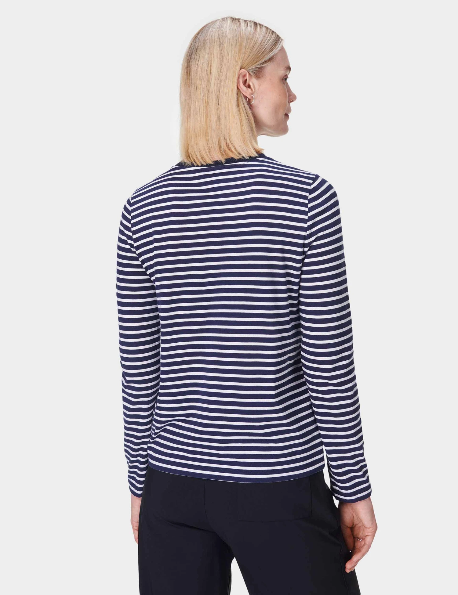 Sweaty Betty Essential Long Sleeve T-Shirt - Navy Blue White Stripe 4 Sweaty Betty Essential Long Sleeve T-Shirt - Navy Blue White Stripe - Image 2