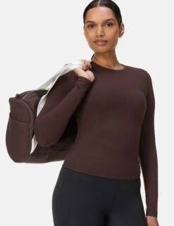 Sweaty Betty Essential Sculpt Long Sleeve Top - Sable Brown -The Sports Edit Store sweaty betty essential sculpt ls top sable brown sb9818 6