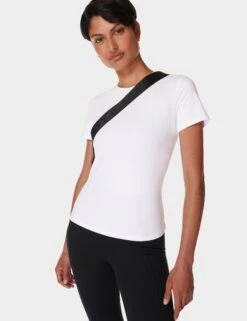 Sweaty Betty Essential Sculpt Short Sleeve Top - White -The Sports Edit Store sweaty betty essential sculpt short sleeve top white sb9778 4