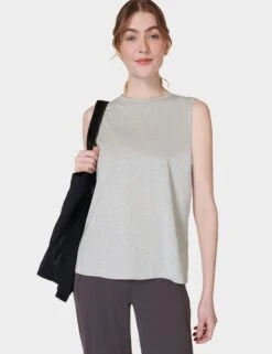 Sweaty Betty Essential Sleeveless Vest - Light Grey Marl -The Sports Edit Store sweaty betty essential sleeveless vest light grey marl sb9699b 0r4 5