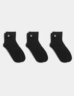 Sweaty Betty Essentials Mid 3 Pack - Black Organic Cotton Socks