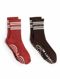 Sweaty Betty Mid Length Ankle Gripper Socks 2-Pack - Sable Brown