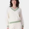 Sweaty Betty Off Court V-Neck Jumper - Lily White -The Sports Edit Store sweaty betty off court v neck jumper lily white sb10221 1