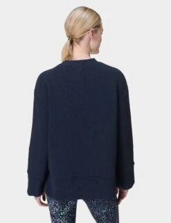 Sweaty Betty Peaceful Ribbed Sweatshirt - Navy Blue -The Sports Edit Store sweaty betty peaceful ribbed sweatshirt navy blue sb10069 2