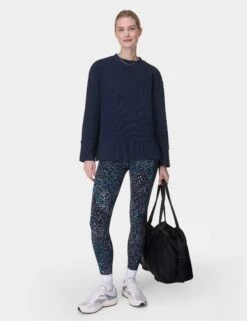 Sweaty Betty Peaceful Ribbed Sweatshirt - Navy Blue -The Sports Edit Store sweaty betty peaceful ribbed sweatshirt navy blue sb10069 4