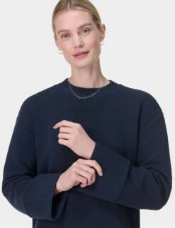 Sweaty Betty Peaceful Ribbed Sweatshirt - Navy Blue -The Sports Edit Store sweaty betty peaceful ribbed sweatshirt navy blue sb10069 5
