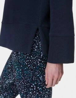 Sweaty Betty Peaceful Ribbed Sweatshirt - Navy Blue -The Sports Edit Store sweaty betty peaceful ribbed sweatshirt navy blue sb10069 6