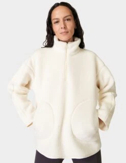 Sweaty Betty Plush Textured Half Zip Fleece - Studio White