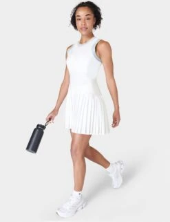 Sweaty Betty Power Ace Mix Pleat Tennis Dress - White -The Sports Edit Store sweaty betty power ace mix pleat tennis dress white sb9296 2