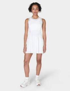 Sweaty Betty Power Ace Mix Pleat Tennis Dress - White -The Sports Edit Store sweaty betty power ace mix pleat tennis dress white sb9296 6