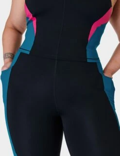 Sweaty Betty Power UltraSculpt High Waisted 7/8 Colour Block Gym Leggings - Black/Reef Teal/Beet Pink -The Sports Edit Store sweaty betty power ultra sculpt hw 7 8 colour block gym leggings black reef teal beet pink sb9018c 4