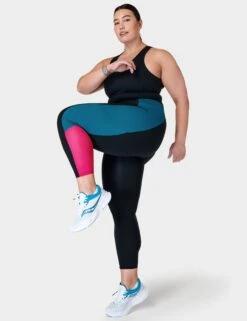Sweaty Betty Power UltraSculpt High Waisted 7/8 Colour Block Gym Leggings - Black/Reef Teal/Beet Pink -The Sports Edit Store sweaty betty power ultra sculpt hw 7 8 colour block gym leggings black reef teal beet pink sb9018c 8