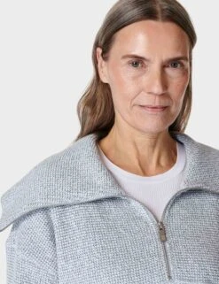 Sweaty Betty Restful Boucle Half Zip Sweatshirt - Salt Blue -The Sports Edit Store sweaty betty restful boucle half zip sweatshirt salt blue sb8089 4