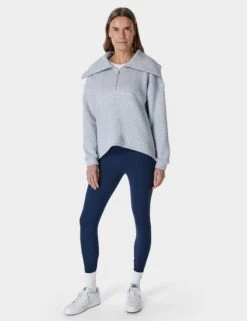 Sweaty Betty Restful Boucle Half Zip Sweatshirt - Salt Blue -The Sports Edit Store sweaty betty restful boucle half zip sweatshirt salt blue sb8089 5