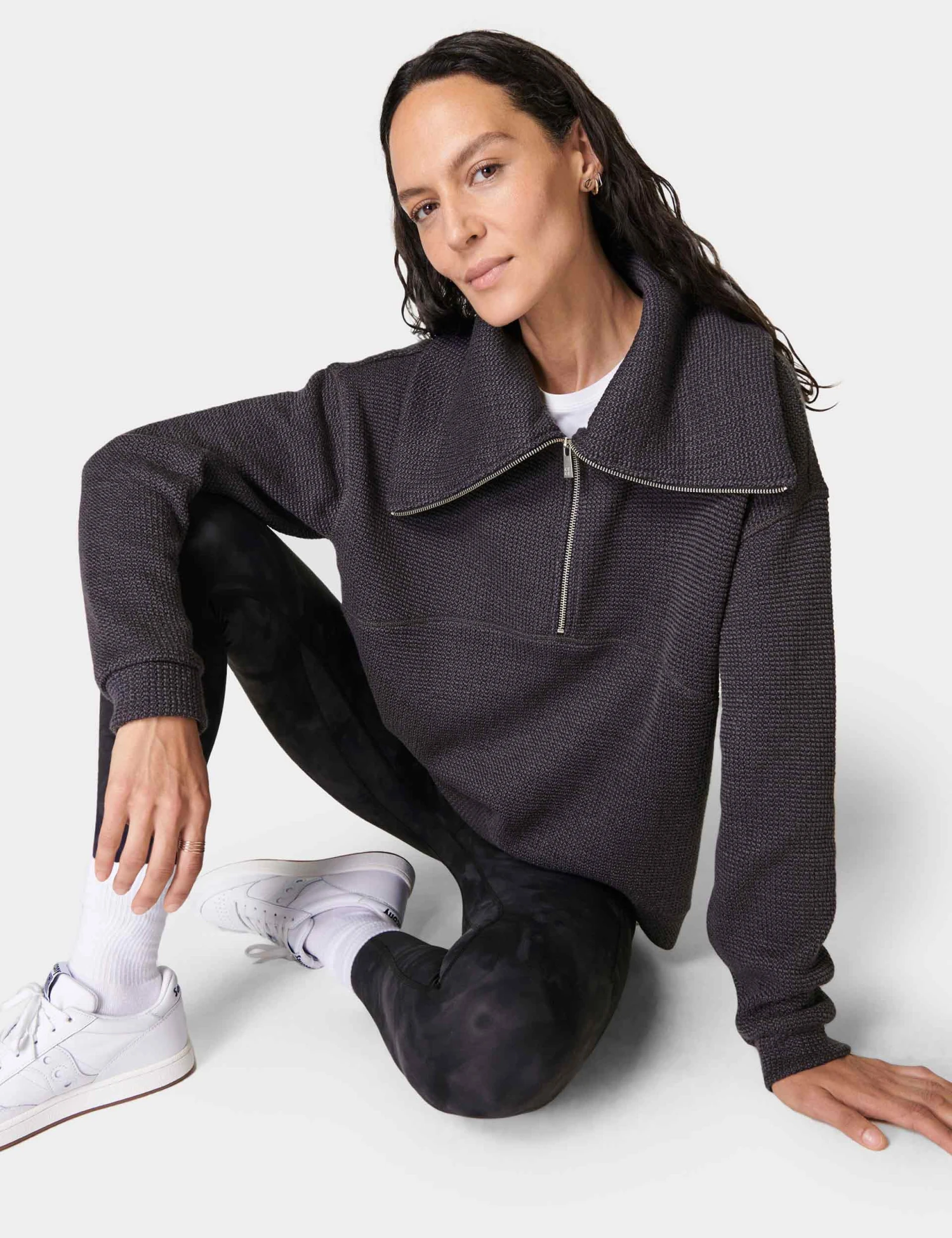 Sweaty Betty Restful Boucle Half Zip Sweatshirt - Urban Grey 3 Sweaty Betty Restful Boucle Half Zip Sweatshirt - Urban Grey