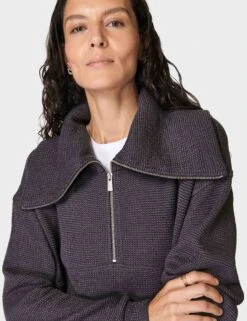 Sweaty Betty Restful Boucle Half Zip Sweatshirt - Urban Grey 8 Sweaty Betty Restful Boucle Half Zip Sweatshirt - Urban Grey -The Sports Edit Store sweaty betty restful boucle half zip sweatshirt urban grey sb8089 4