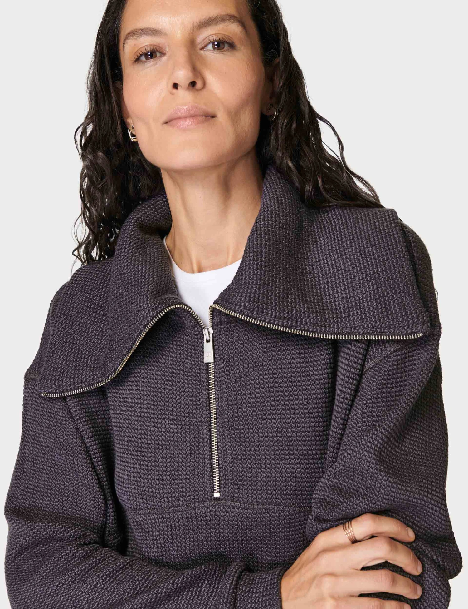 Sweaty Betty Restful Boucle Half Zip Sweatshirt - Urban Grey 5 Sweaty Betty Restful Boucle Half Zip Sweatshirt - Urban Grey - Image 3
