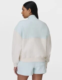 Sweaty Betty Revive Crop Half Zip - Day Break Blue Lily White -The Sports Edit Store sweaty betty revive crop half zip day break lily white sb9943c 2 1
