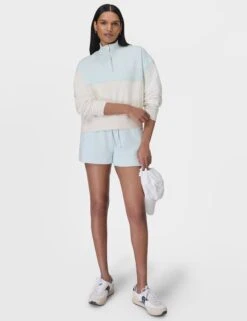 Sweaty Betty Revive Crop Half Zip - Day Break Blue Lily White -The Sports Edit Store sweaty betty revive crop half zip day break lily white sb9943c 6 1
