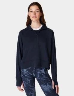 Sweaty Betty Revive Rib Half Zip Pullover - Navy Blue