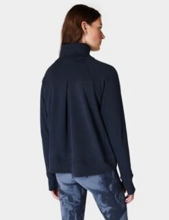 Sweaty Betty Revive Rib Half Zip Pullover - Navy Blue -The Sports Edit Store sweaty betty revive rib half zip pullover navy blue sb8937 3