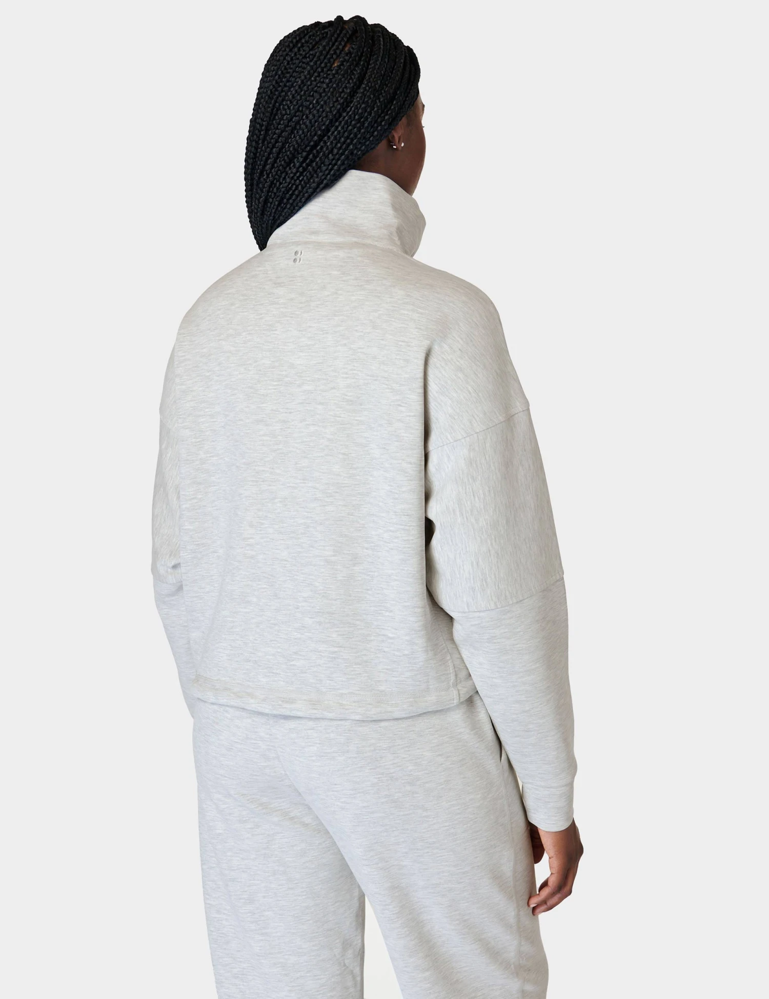 Sweaty Betty Sand Wash Funnel Neck Half Zip - Ice Grey Marl 5 Sweaty Betty Sand Wash Funnel Neck Half Zip - Ice Grey Marl - Image 3